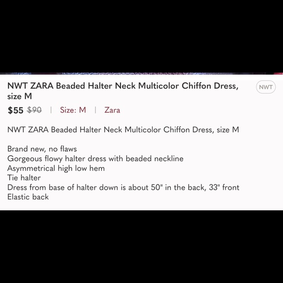NWT ZARA Beaded Halter Neck Multicolor Chiffon Dress, size M - Picture 7 of 7